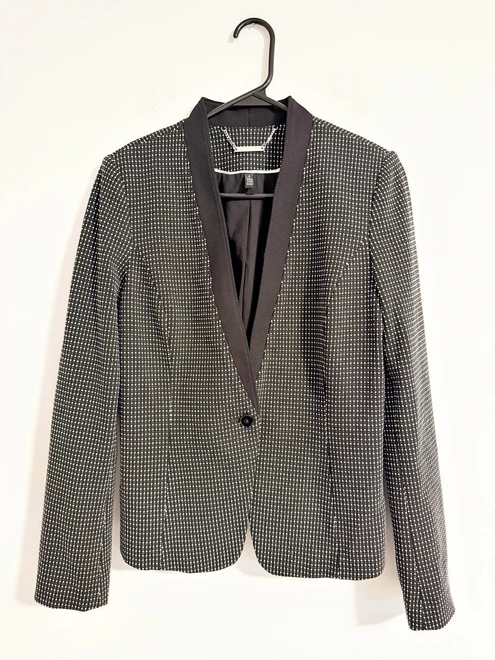 White House Black Market Woven Trophy Jacket Blazer Black & White Size 8